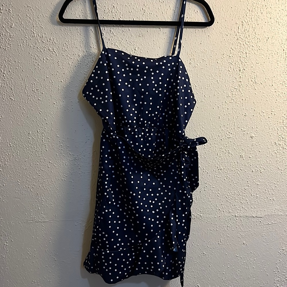 Ruffle polka dot navy and white dress